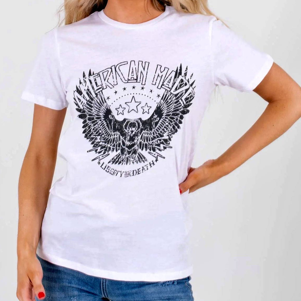 American Made Eagle Star Womens Graphic T Shirt Short Sleeve Crew Neck White Sml